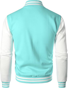 Men's Turquoise <b>White</b> Spliced Blouson Crew Neck Regular Sleeve Casual <b>Summer</b> Polyester Cotton Breathable Pullover <b>Jacket</b> - Product Image 2
