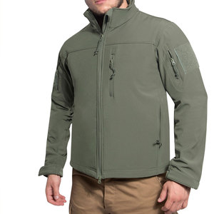 Veste en polaire vert olive pour homme, col montant, fermeture éclair, style vêtement de travail, coupe-vent, coque en polyester, pour l'automne - Product Image 1