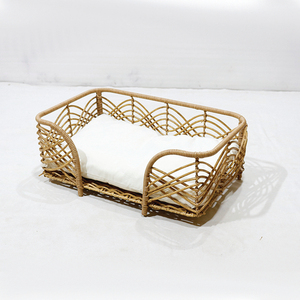 Rectangular Woven Fiber Pet <b>Bed</b> With Geometric Pattern Breathable Removable Cushion Indoor <b>Dogs</b> <b>Sofa</b> Style - Product Image 2