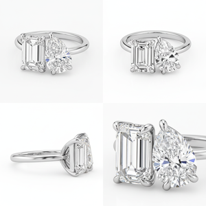 Anillo de Compromiso Abierto de Oro de 18K de Moda con Diamantes Cultivados en <span class=keywords><strong>Laboratorio</strong></span> de Corte Esmeralda de 1.5ct y Corte Pera de 1.5ct con Engaste de Puntas - Product Image 5