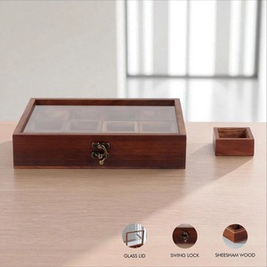 Excellent Quality Rustic Wooden Masala Organizer <b>Box</b> with Glass Lid for Home Kitchen Spice Storage and Decoration for Sale - Product Image 2