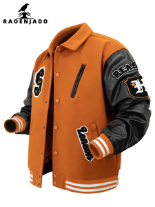 Chaqueta de béisbol universitaria de invierno para hombre, de poliéster/algodón, con cuello mandarín, bordada, con diseño de oso de peluche frontal, personalizada al por mayor - Product Image 6