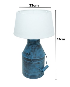 Lampe de table rustique style ferme en forme de carafe à lait bleue algue antique avec abat-jour en jute pour décoration intérieure vintage, vente en gros OEM - Product Image 3