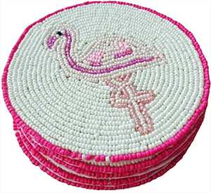 Beaded Flamingo Coasters, Set of 6, Housewarming Gift - Product Image 3