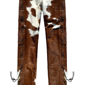 Pantalones de Cuero Genuino con Pelo de Vaca para Hombre |   Pantalones de Cuero Hechos a Mano con Estampado de Vaca Marrón y Blanco |   Moda Vaquera del Oeste - Product Image 6