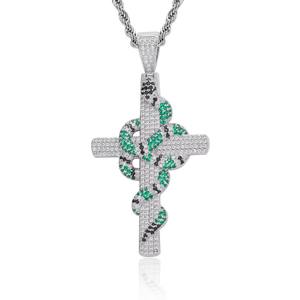 Colgante de Cruz Hip Hop con Diseño de Serpiente, Chapado en Oro de 18K y Micro Pavé de Diamantes de Imitación Plateados, Joyería Unisex para Uso Diario en Oferta - Product Image 4