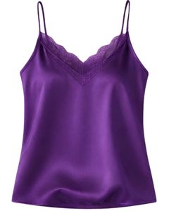 Purple Satin Camisole Shorts Set Women Sleepwear <b>Lace</b> Trim Spaghetti Strap Breathable Summer Nightwear Pajama Set Lounge Wear - Product Image 2