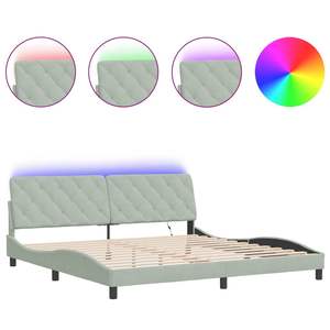 Cadre de lit rembourré en velours gris clair 76 x 79,9 pouces avec lumières LED, matelas non inclus - Product Image 2