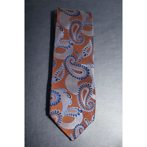 Corbata Tie Benon con Diseño Paisley en Naranja Quemado para Hombre |   Corbata de Diseño Premium con Detalles Azules Plateados, Elegante para Bodas y Eventos Formales - Product Image 3