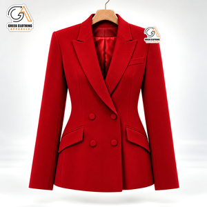 Alpha Kapa | Women's Red Double Breasted <b>Pants</b> Suit Full Sleeve Solid Color Notched Collar <b>Wool</b> Polyester Blazer - Product Image 4