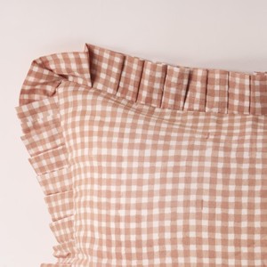 Bej Gingham Fırfırlı Minder Kılıfı Minder Çiftlik Evi Cottagecore Dekor Rustik Toprak Tonu Ekose Pamuklu Yastık - Product Image 6