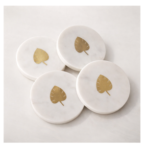 Stone <b>Coaster</b> Table Accessory Luxury Brass Leaf Design <b>Marble</b> <b>Coaster</b> Top Quality <b>Marble</b> <b>Coaster</b> - Product Image 1