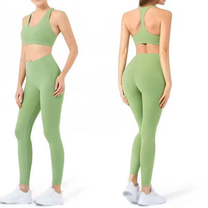 Nouvel ensemble de yoga respirant sur mesure pour femmes, best-seller, couleur unie, fabriqué en polyester et élasthanne. - Product Image 4