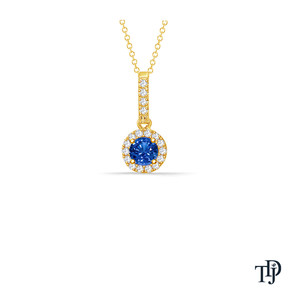 Colgante de lujo de oro de 10K estilo halo con zafiro azul y diamantes (naturales) con piedras de corte brillante, elegante colgante colgante OEM - Product Image 2