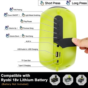 <span class=keywords><strong>Altavoz</strong></span> Bluetooth Inalámbrico para Batería Ryobi de 18v, Emparejamiento TWS, BT5.3, Entrada AUX TF USB, <span class=keywords><strong>Altavoz</strong></span> Bluetooth Portátil para Fiestas en Casa - Product Image 2