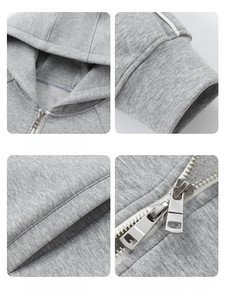 Sudadera con Capucha Gris para Hombre, Sudadera con Cierre, Manga Raglán, Sudadera Extra Grande, Color Sólido, Informal, de Algodón y Felpa, para Otoño - Product Image 2