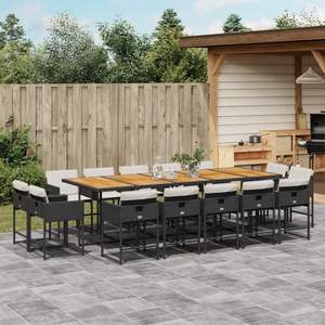 <b>Black</b> <b>And</b> <b>Cream</b> White Rattan Garden Set 14 Piece Outdoor Patio Dining Teak <b>Top</b> Steel Frame Weather Resistant Contemporary Style - Product Image 1
