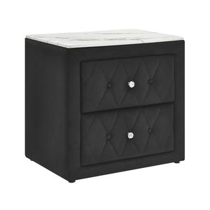 Comodino con piano in finto marmo nero e due cassetti portaoggetti, 1 pezzo, mobile da camera da letto in legno - Product Image 2