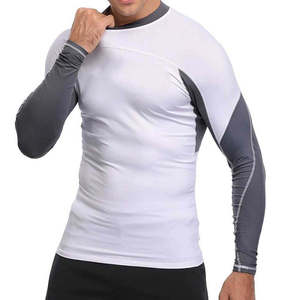 <b>Men's</b> Full Sleeve Breathable Rash Guard White Gray Color Blocked Quick Dry <b>Compression</b> <b>Shirt</b> 140g Polyester Spandex Adult Sport - Product Image 4