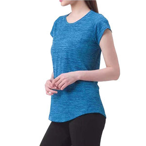 Women's Blue <b>Cap</b> <b>Sleeve</b> T-Shirt Slim Fit Quick Dry Knitted Polyester Casual <b>Top</b> Spring Summer O-Neck Solid Color - Product Image 3