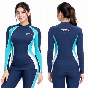 Long Sleeve Profile Mock Neck Collar Stretch Recovery Moisture Control <b>Women</b> <b>Rash</b> <b>Guard</b> Featuring Soft Compression Textile - Product Image 6