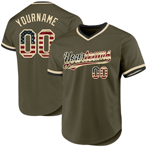 Maillot de baseball authentique OMMIZ INDUSTRY, noir, style vintage, drapeau américain, hommage aux forces armées, le plus vendu en gros - Product Image 1