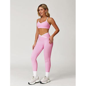 Conjunto de Yoga Antirozaduras para Mujer, Sujetador Deportivo sin Costuras con Bordes Cortados a Láser, Leggings de Cintura Alta con Bolsillo para Teléfono Celular, Nailon y Spandex - Product Image 3
