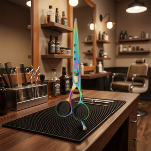 Ciseaux de coiffure en acier inoxydable, finition arc-en-ciel, poignée souple, bord convexe, ciseaux de barbier - Product Image 4