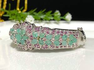 Vintage Emerald Tourmaline Rhodolite Bracelet Natural Gemstone Sterling <b>Silver</b> Jewelry Gift Women - Product Image 4