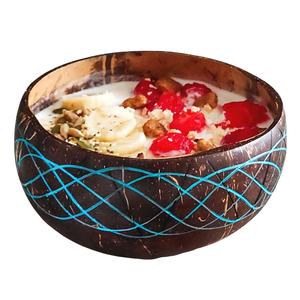 La mejor opción para acampar en verano, cuenco desechable ecológico para batidos de madera de coco, patrón de onda azul tallado, bandeja segura para alimentos - Product Image 1