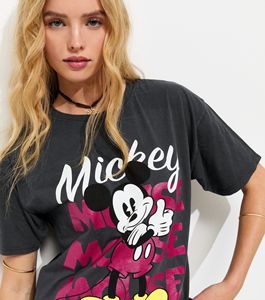 T-shirt oversize gris foncé Mickey effet délavé - Product Image 4
