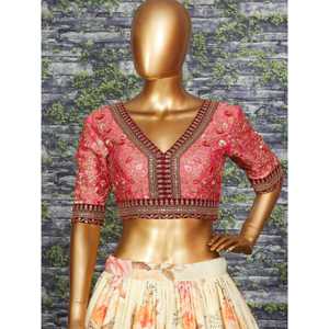 Attrayant robes de mariée en organza imprimé floral blanc cassé tenue Lehenga Choli - Product Image 3