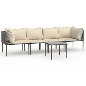 Ensemble de salon de jardin en polyrotin gris et beige avec structure en acier et polyester - Product Image 2