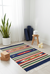 Tapis en coton naturel fait main, tissage plat moderne, motif floral, pelucheux, doux, lavable, réversible, pour la maison et les voyages - Product Image 2