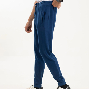 Pantalon de jogging décontracté en coton bleu marine pour homme, taille élastique avec cordon de serrage, logo sur la jambe droite, idéal pour l'automne - Product Image 4