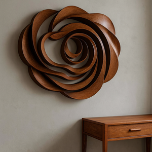 Sculpture murale en bois artisanale pour le salon, art mural en bois organique avec fluidité sculpturale - Product Image 5