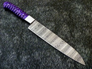 Cuchillo de Chef de Acero de Damasco Hecho a Mano con Hoja de Punta Caída, Mango de Otro Material, 13 Pulgadas, Grado Industrial, Grosor de Hoja de 0.45mm, Bisel Afilado - Product Image 2
