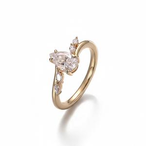 Anillo de Diamantes Apilable Estilo Eternidad con Diamantes en Forma de Pera, Oro Puro de 14K, Certificado IGI, Recién Llegado, Conjunto de Anillos de Boda para Novia - Product Image 1