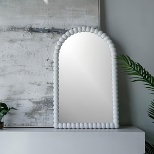 Espejo de pared artesanal con marco de madera tallada Smart Art, marco decorativo semicircular blanco de MDF, decoración moderna para la sala de estar. - Product Image 1