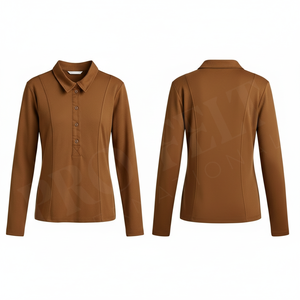 Polo à manches longues en coton et polyester, coupe ajustée, décontracté, respirant, extensible, col polo, vêtements de sport pour femmes - Product Image 6