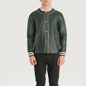 Chaqueta Bomber de Cuero PU para Hombre, Cuello Redondo, Color Sólido, Corte Regular, Estilo Casual Otoñal, Cierre de Botones - Product Image 1