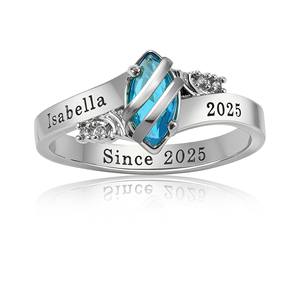 Anillo de Graduación Universitario Personalizado BOJ School Ring 052, Anillo de Colegio Secundario para Ella, con Piedra de Nacimiento, Plata 925, ¡Oferta! - Product Image 3