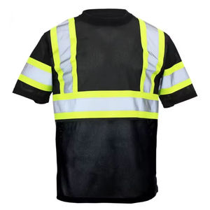 <b>Hi</b> <b>Vis</b> Men's Short Sleeve Safety <b>T</b>-<b>Shirt</b> Reflective Polyester Construction Workwear Quick Dry Black Mesh with Yellow Stripes - Product Image 6