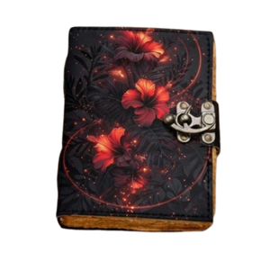 Diario de Cuero con Estampado de Colibrí de Medianoche, Cuaderno de Tapa Dura Floral Negro Hecho a Mano, Cierre de Latón, Papel Vintage con Borde Deshilachado - Product Image 2