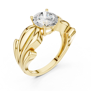 Anillo de Diamantes de Corte Redondo con Diseño de Lazo en Oro Amarillo, Elegante Anillo de Compromiso y Boda para Mujer - Product Image 2