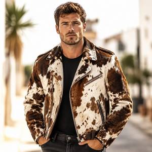 Cowhide Hair Leather <b>Bomber</b> <b>Jacket</b> Plaid Pattern Breathable Design Premium Craftsmanship <b>Men's</b> <b>Summer</b> Casual OEM Service - Product Image 6