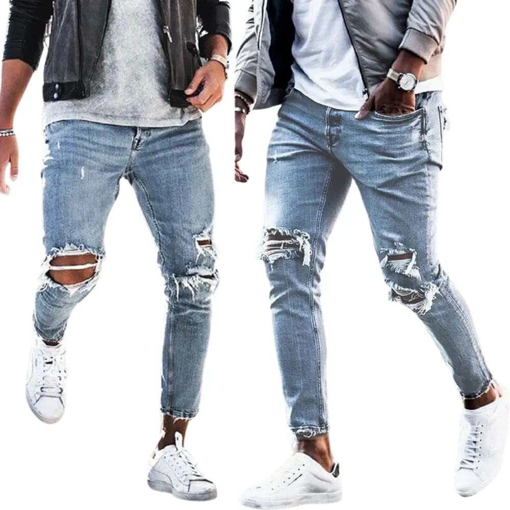 2024 Wholesale Custom Logo Men's Durable Distressed Washed Denim Jeans Pant Super Stretchy Versatile Low MOQ Bangladesh Made