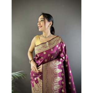 Sari de Seda Lichi Vaishali Banarasi - Sari Tradicional Tejido a Mano - Product Image 5