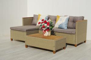 Conjunto de Sofás de Exterior Modernos de Mimbre y Ratán con Estructura de Acero, Madera de Acacia y Cojines de Poliéster para Hotel, Dormitorio, Apartamento, Villa - Product Image 3