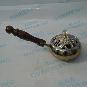 Decorative Iron Incense <b>Burner</b> with <b>Silver</b> Plated Lid Wooden Handle Resin Charcoal Incense <b>Burner</b> for Indoor Use - Product Image 6